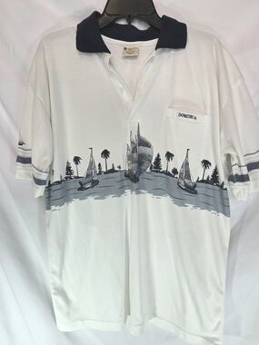 American Polo Resort Wear Men's White Nautical Print Button Neck Shirt Size XL